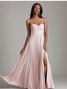 Azazie Blush Pink Pleated Spaghetti-Strap Maxi Dress